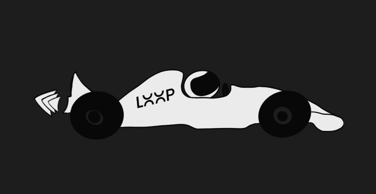 Formula One Car Illustrated with Driver and LOOP Logo.