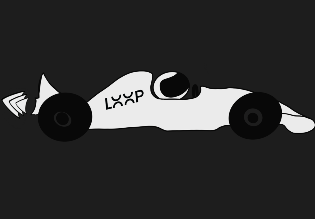 Formula One Car Illustrated with Driver and LOOP Logo.