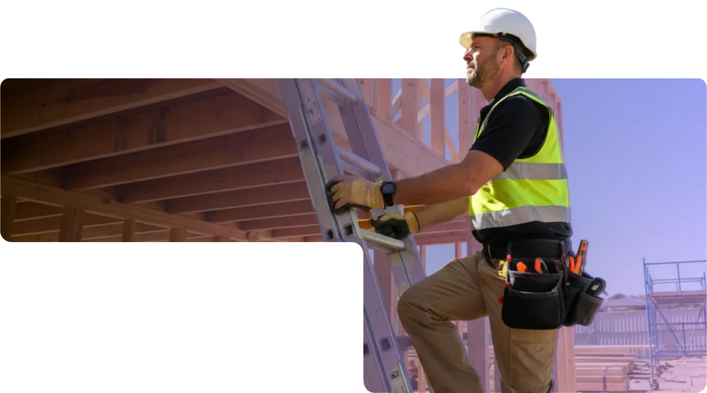Health & safety man climbing a ladder