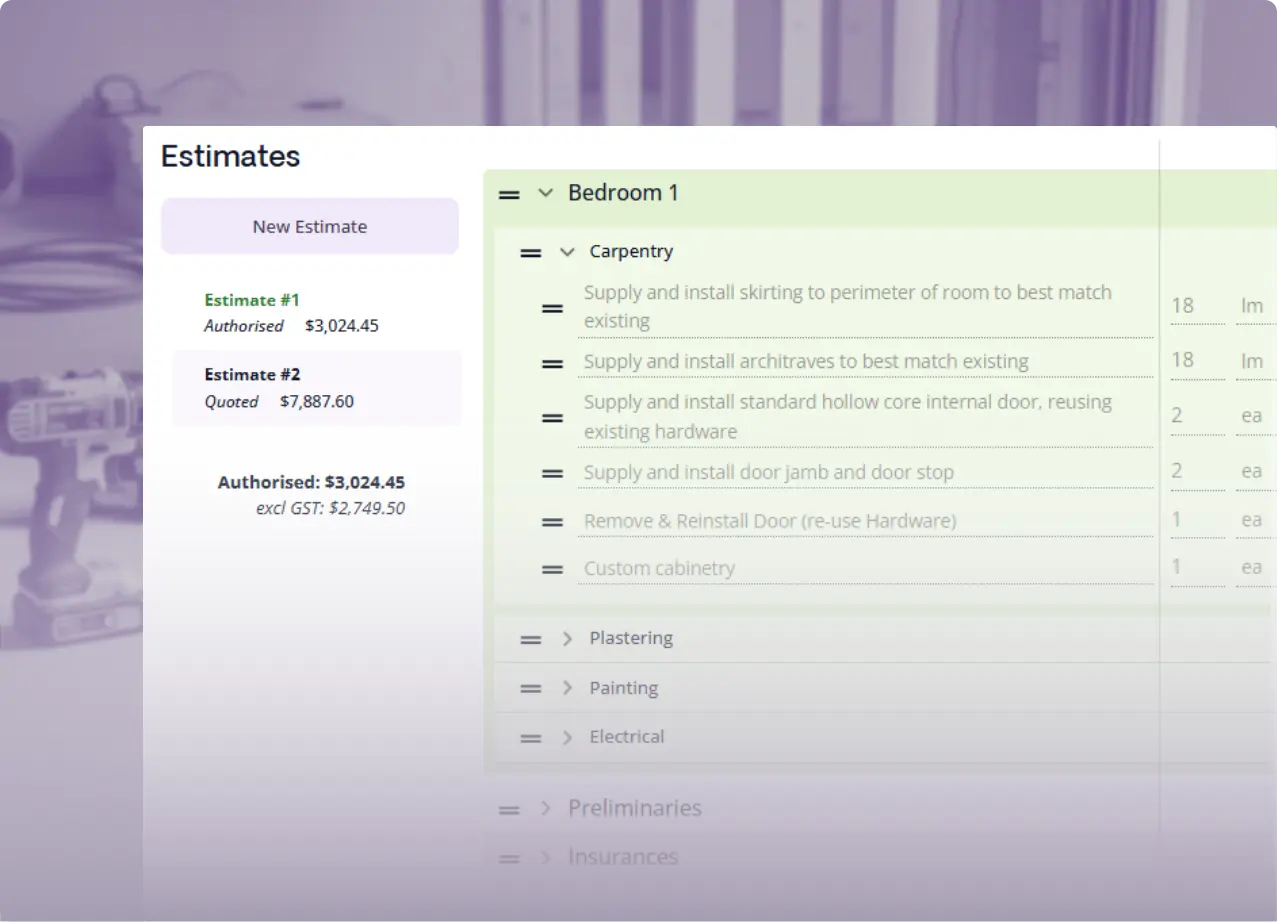 Insurance Builder Estimate Control