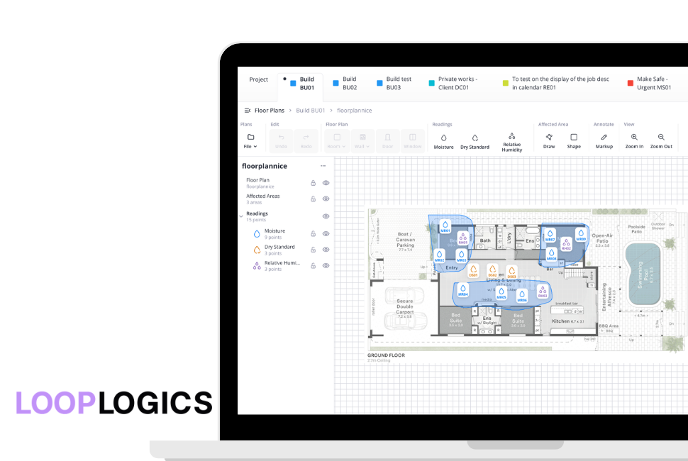 Loop Logics Floorplans and Moisture Readings